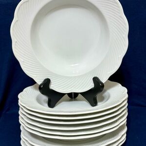Dansk White Scalloped Edge Ceramic (3) Plates (7) Bowls 9 inch